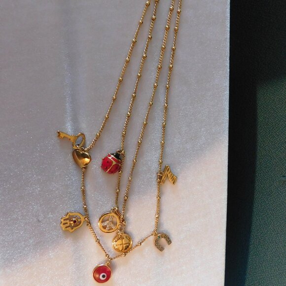 Ladies - "7 Symbols" Gold Plated Necklace - Picture 2 of 4